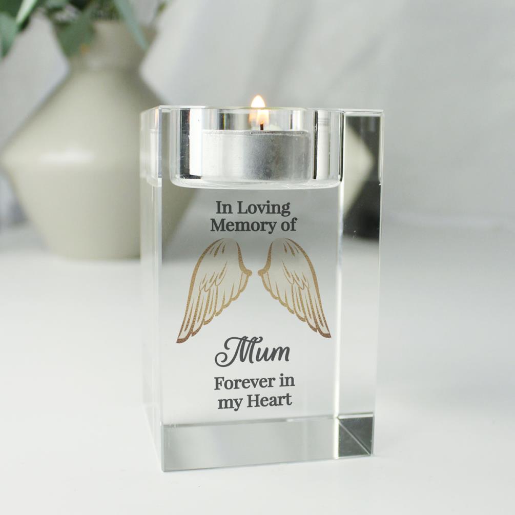 Personalised Angel Wings Memorial Glass Tealight Holder Extra Image 2